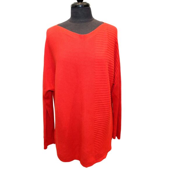 A2 EILEEN FISHER V-Neck Red Ribbed Knit Tencel Boxed Pullover Sweater Size XL - Picture 1 of 5